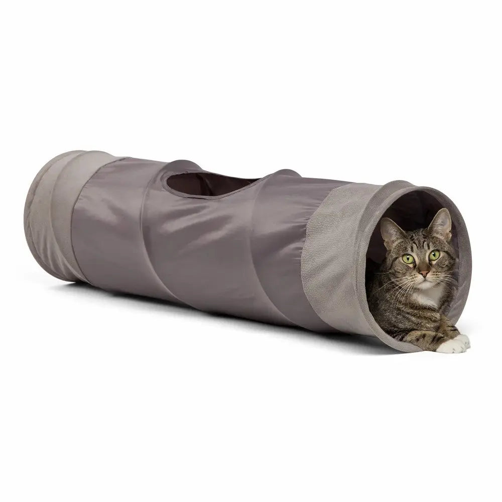 Cat tunnel toy, soft fabric, cozy hideaway, perfect for playful feline adventures.