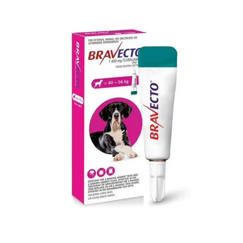 Bravecto topical solution for dogs, effective against fleas and ticks, suitable for 40-56 kg pets.