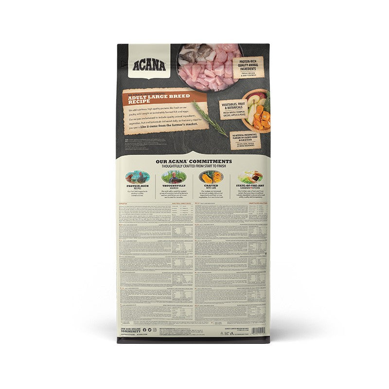 Acana Sport & Agility Dog Food – back of bag packaging with nutrition details (SA)