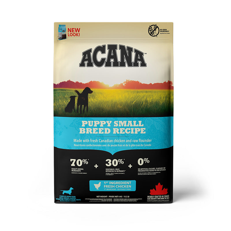 Acana Puppy Small Breed Recipe Dog Food – front of bag packaging (South Africa)