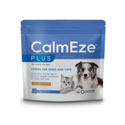 CalmEze Plus chews for dogs and cats, chicken flavor, nutritional aid for anxiety relief.