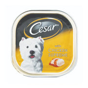 Cesar dog food with Chicken Supreme, featuring a West Highland White Terrier on the packaging.