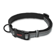Reflective dog collar with adjustable fit and secure buckle for safe walks.