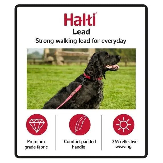 Halti dog lead featuring premium fabric, padded handle, and 3M reflective weaving for safe walks.