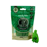 Cuthbert's Moisty Bites dental sticks for dogs, promoting dental health in a resealable package.