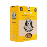 Peanut butter flavored dog treats in a vibrant yellow box, perfect for rewarding your furry friend.