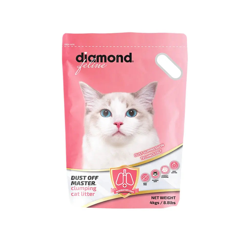 Diamond Feline clumping cat litter bag with dust suppression technology for cleaner, fresher homes.