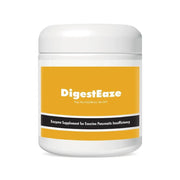 DigestEaze enzyme supplement for managing exocrine pancreatic insufficiency in a yellow container.