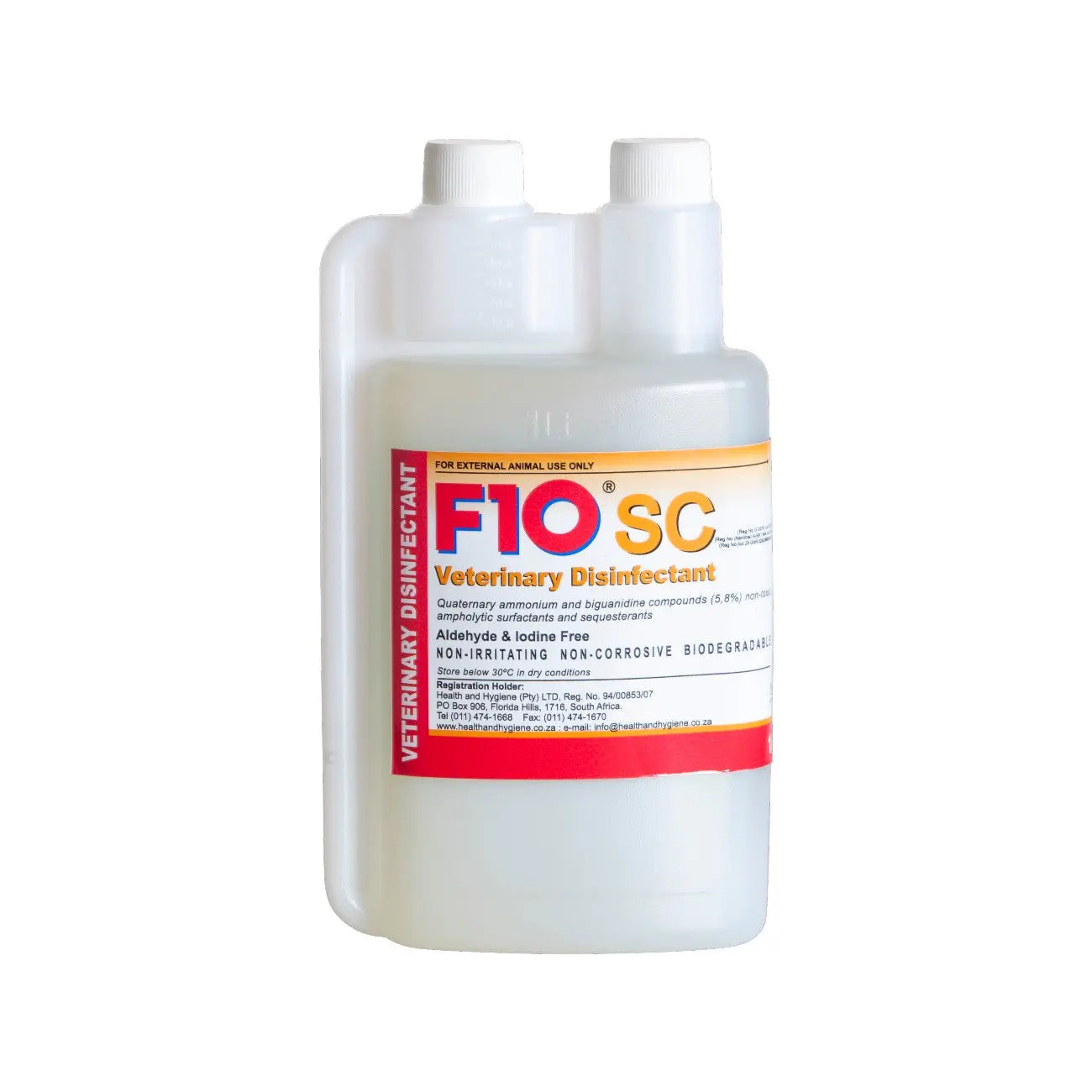 Veterinary disinfectant F10 SC, effective and biodegradable for safe animal use.