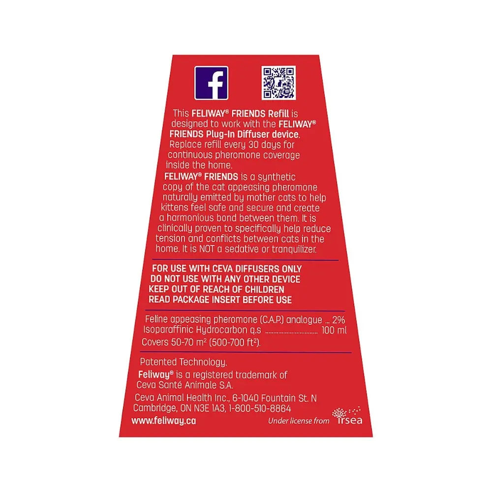 FELIWAY Friends refill for calming cats, compatible with plug-in diffuser, 50-70 m² coverage.
