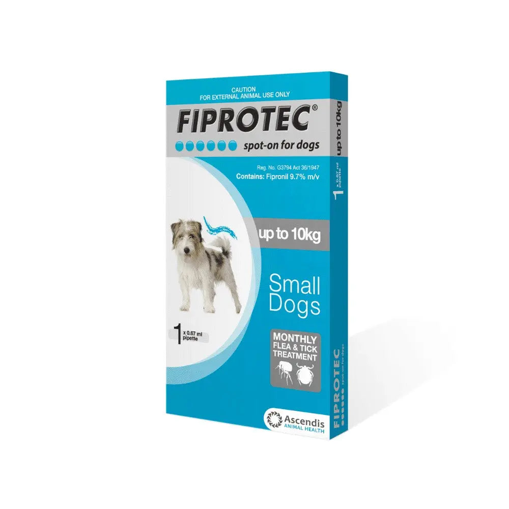 Fiprotec spot-on treatment for small dogs, effective monthly flea and tick prevention.