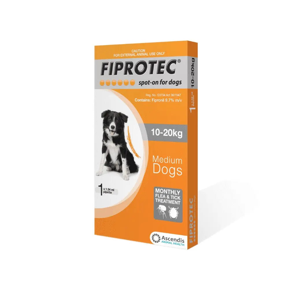 Fiprotec spot-on treatment for medium dogs, effective monthly flea and tick prevention.