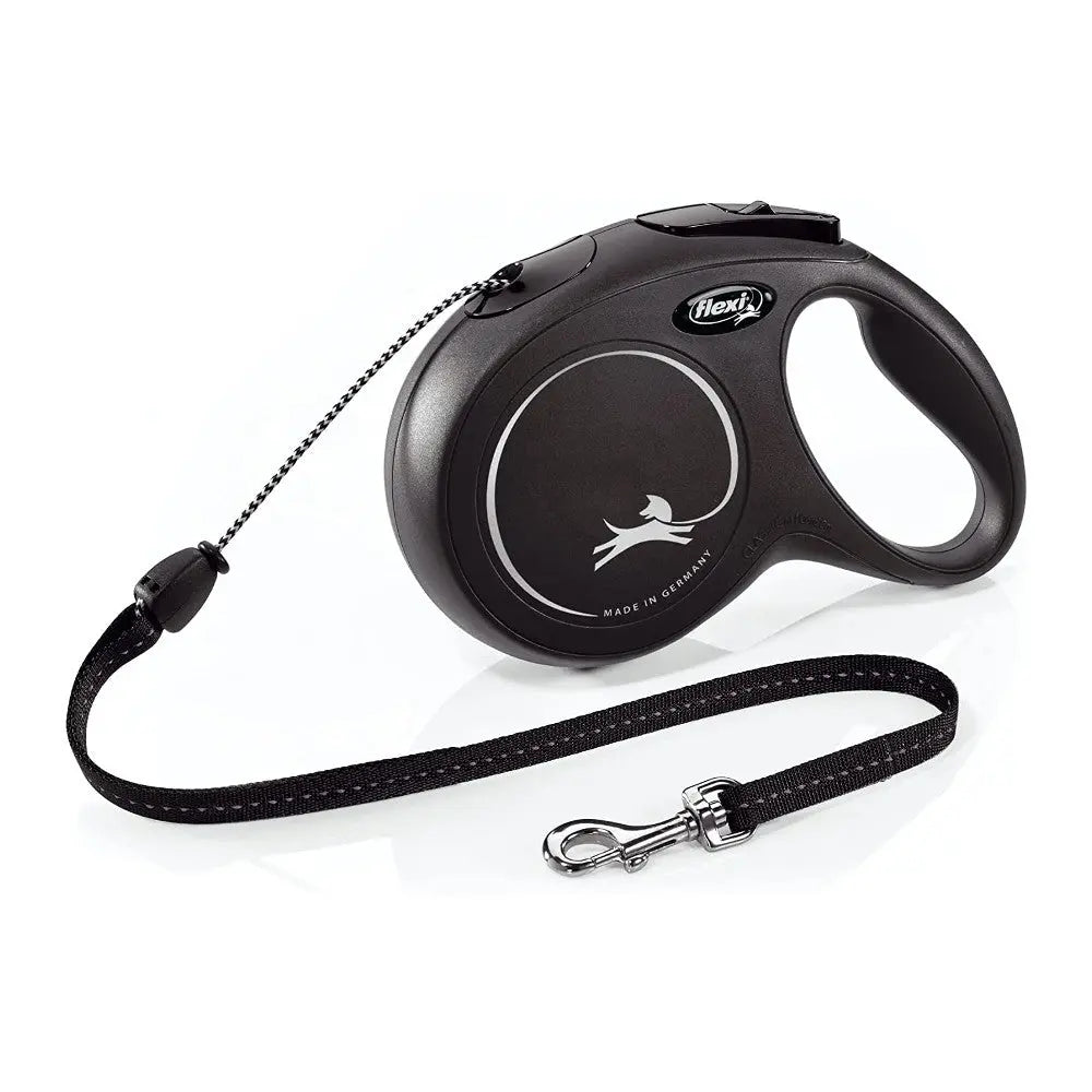 Retractable dog leash with ergonomic handle for comfortable walking and control.