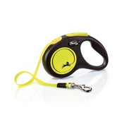 Retractable dog leash with a bright yellow design and ergonomic handle for easy control and comfort.