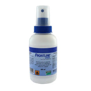 Frontline spray bottle for pet flea and tick treatment, 100 ml, with clear usage instructions.