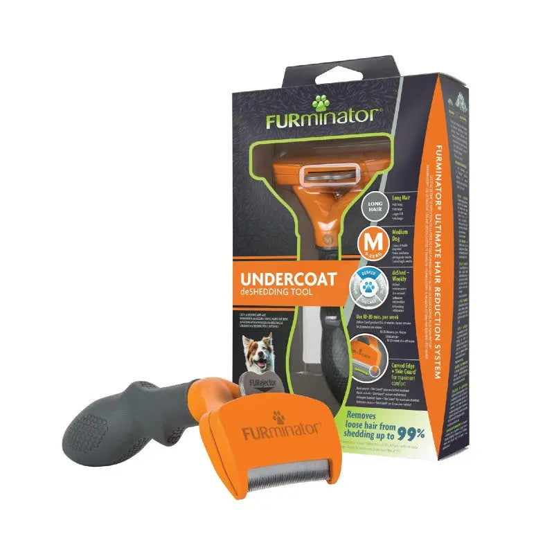 FURminator Undercoat deShedding Tool for effective pet hair removal and grooming.