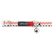 Cat collar with a zigzag pattern and bell, perfect for stylish pet safety and identification.