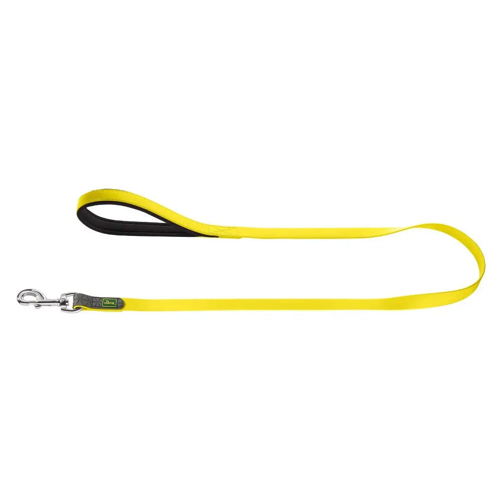 Durable yellow dog leash with a sturdy clip for secure pet walks and outdoor adventures.