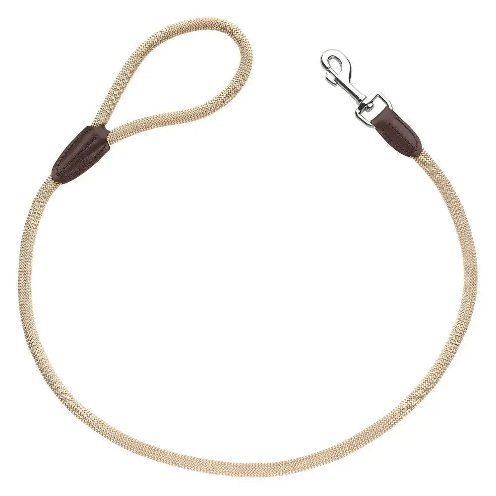 Durable beige dog leash with a comfortable grip and sturdy clip for secure walks.