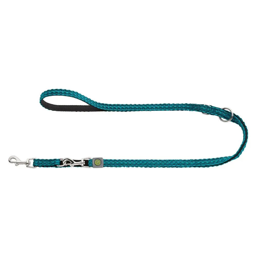Durable teal dog leash with a sturdy clip and comfortable grip for safe walks.