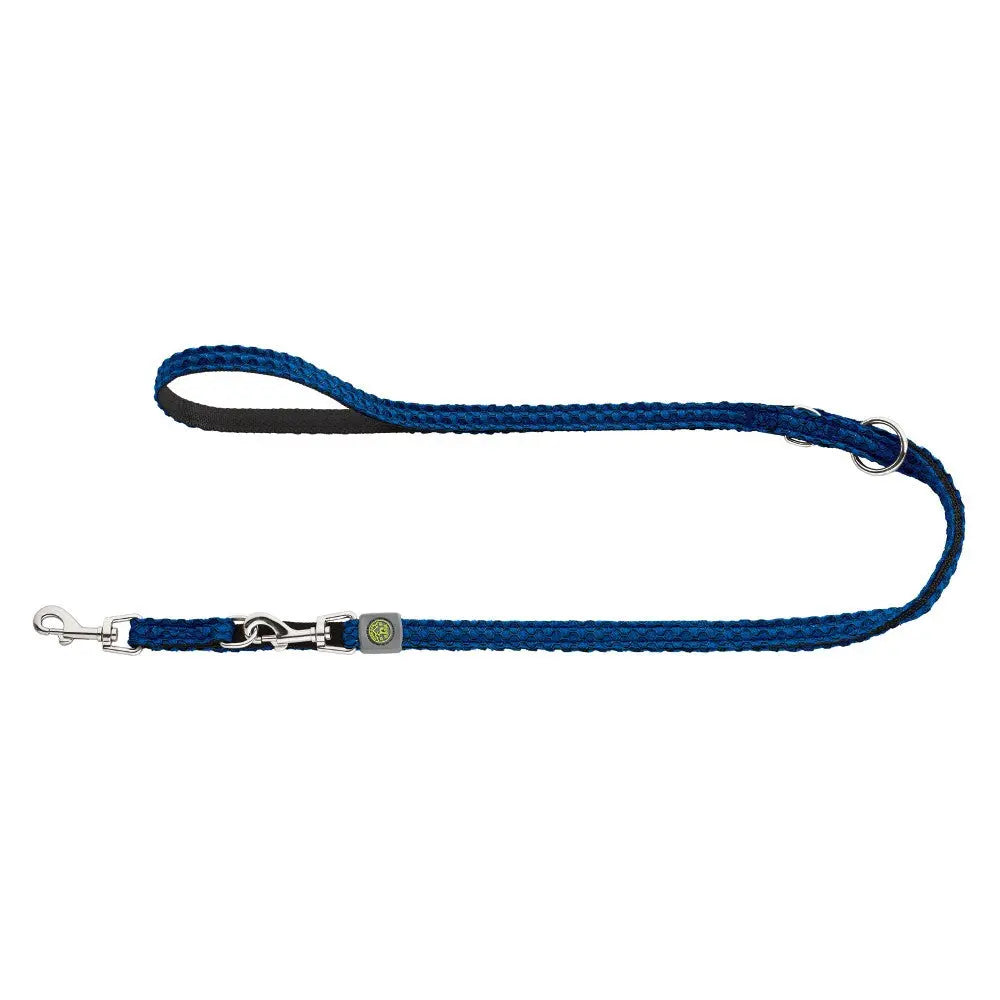 Durable blue dog leash with a sturdy clip and comfortable grip for safe walks.