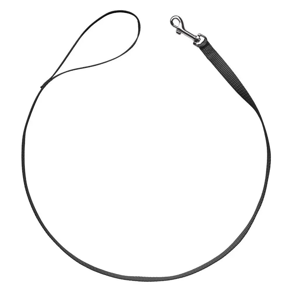 Durable black dog leash with a secure clip for safe walks and training.