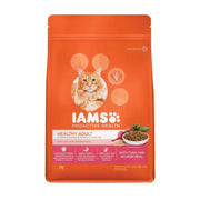 IAMS Proactive Health cat food bag with tuna and salmon meal for healthy adult cats.