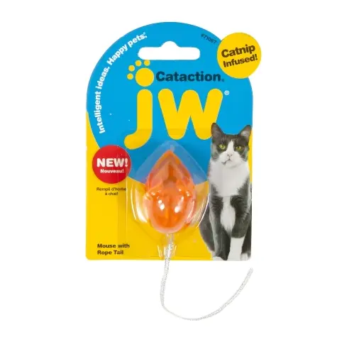 Cat toy with catnip, featuring a mouse design and rope tail for playful pets.
