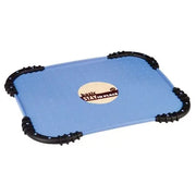 Blue non-slip tray with textured surface and black grip handles for secure carrying.