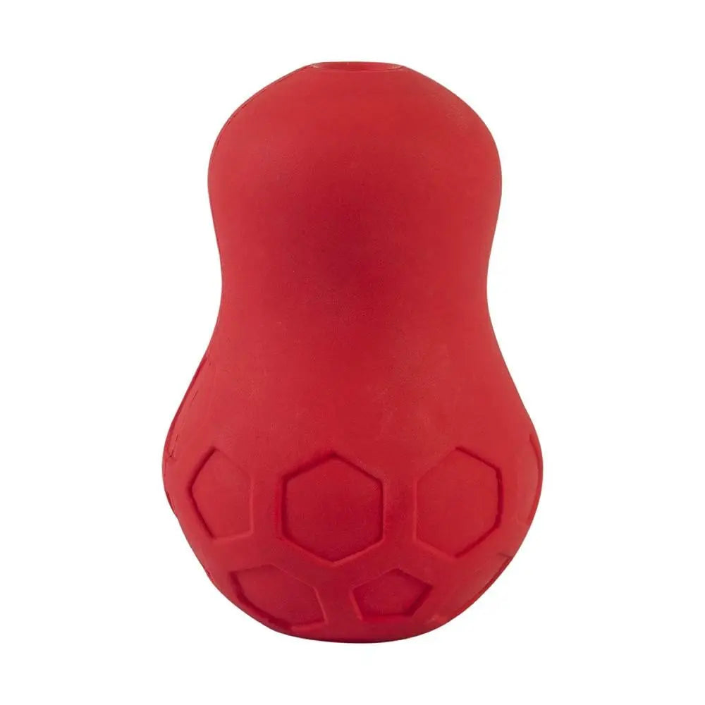 Red rubber dog toy designed for interactive play and mental stimulation.
