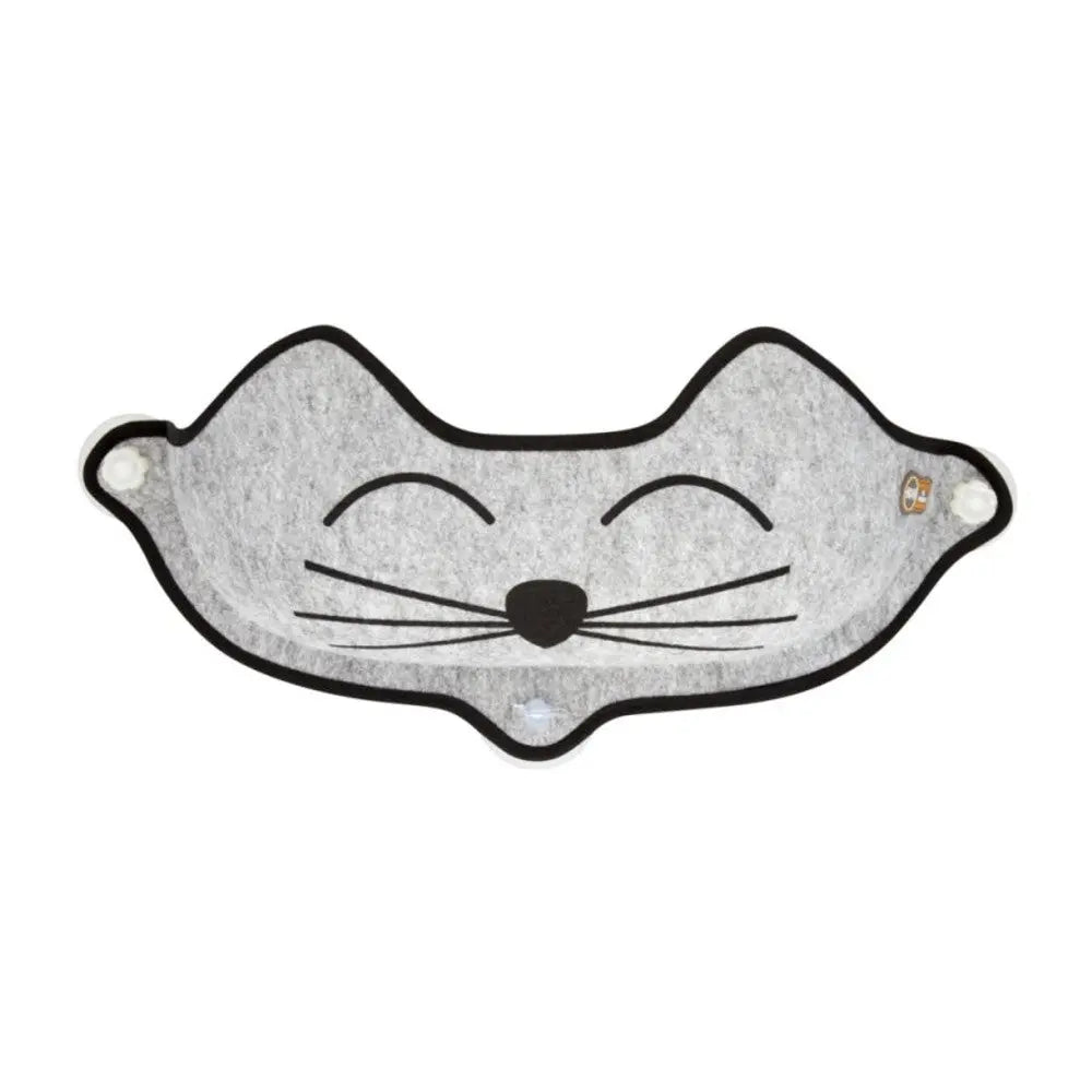 Gray cat-shaped felt storage basket with a smiling face design, perfect for organizing toys or accessories.
