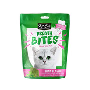 Kit Cat Breath Bites tuna flavor cat treats in mint-infused packaging for fresh breath and dental health.