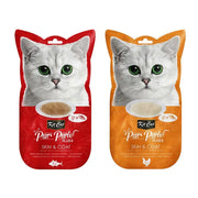 Cat food pouches featuring a playful design for skin and coat health, with natural ingredients.