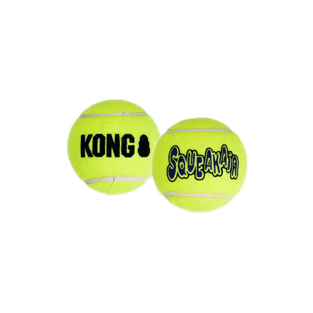 KONG squeaker tennis balls for dogs, bright yellow, perfect for outdoor play and fetch.