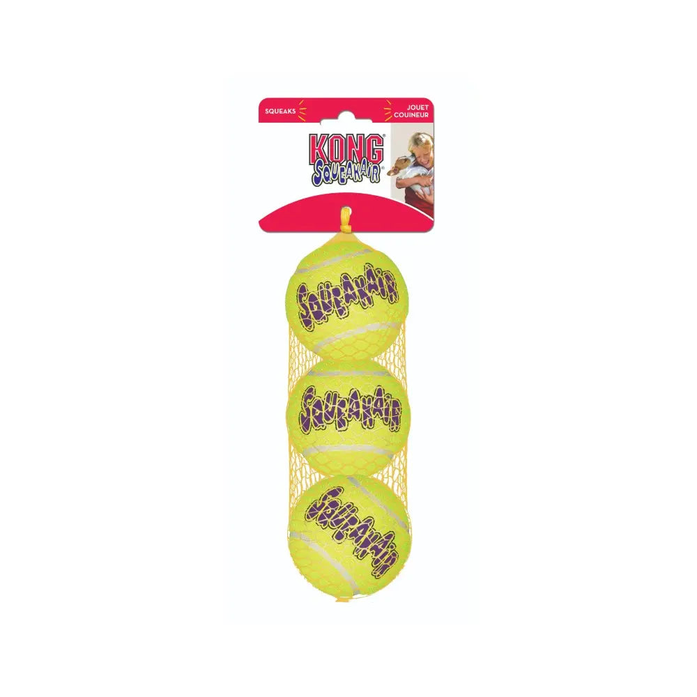 KONG squeaky tennis balls for dogs, perfect for interactive play and fetch activities.