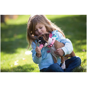Girl &  Puppy Playing with Kong Puppy Rubber Treat Toy-Puppy Pink