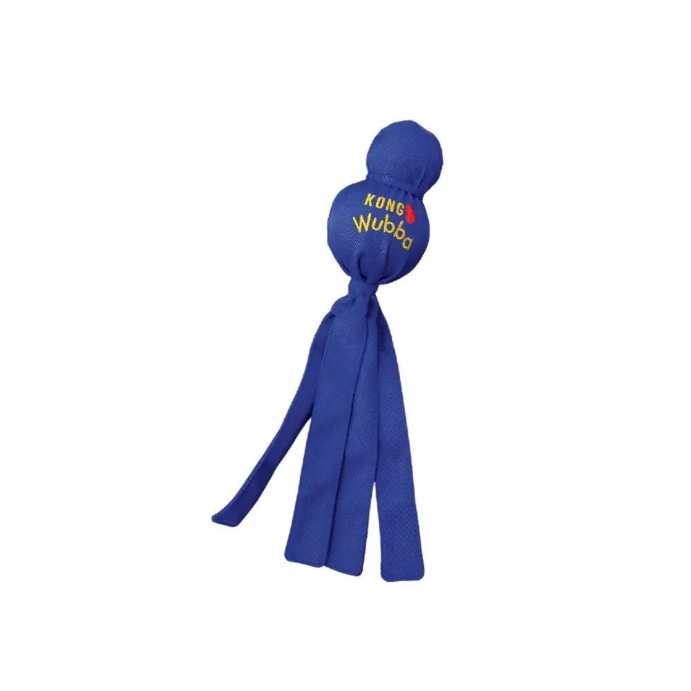 KONG Wubba dog toy in blue, featuring a durable design for interactive play and fetch.