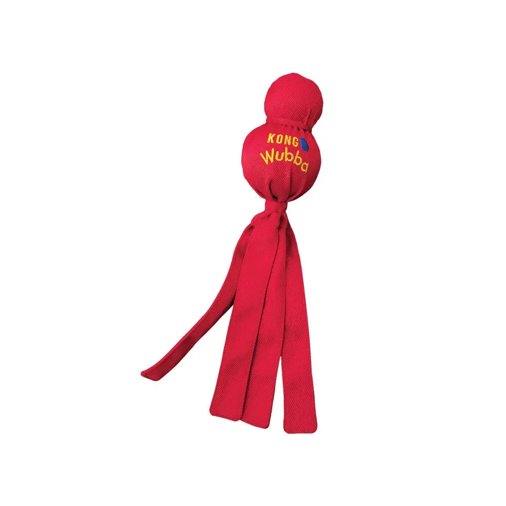KONG Wubba dog toy in red, featuring a durable design for interactive play and fetch.