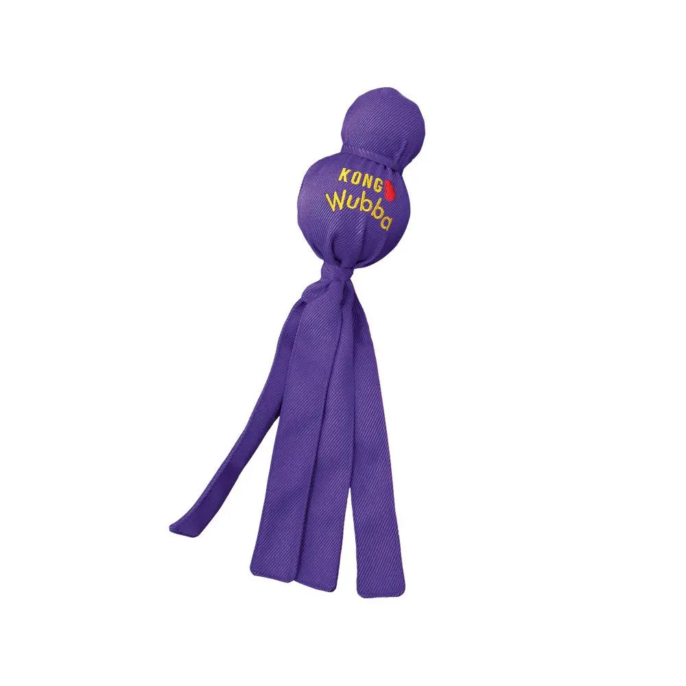 KONG Wubba dog toy in purple, featuring a durable design with long tails for interactive play.