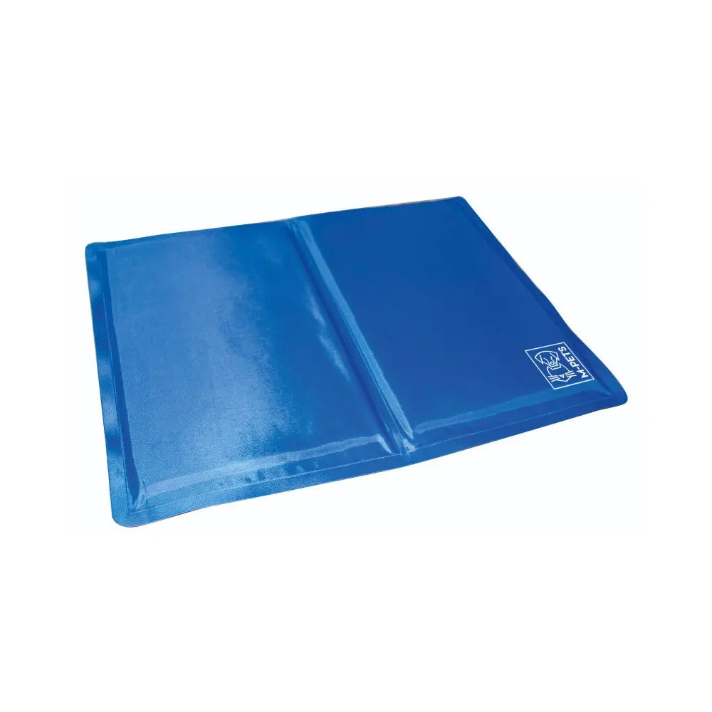 Blue pet cooling mat for dogs, providing comfort and relief on hot days.