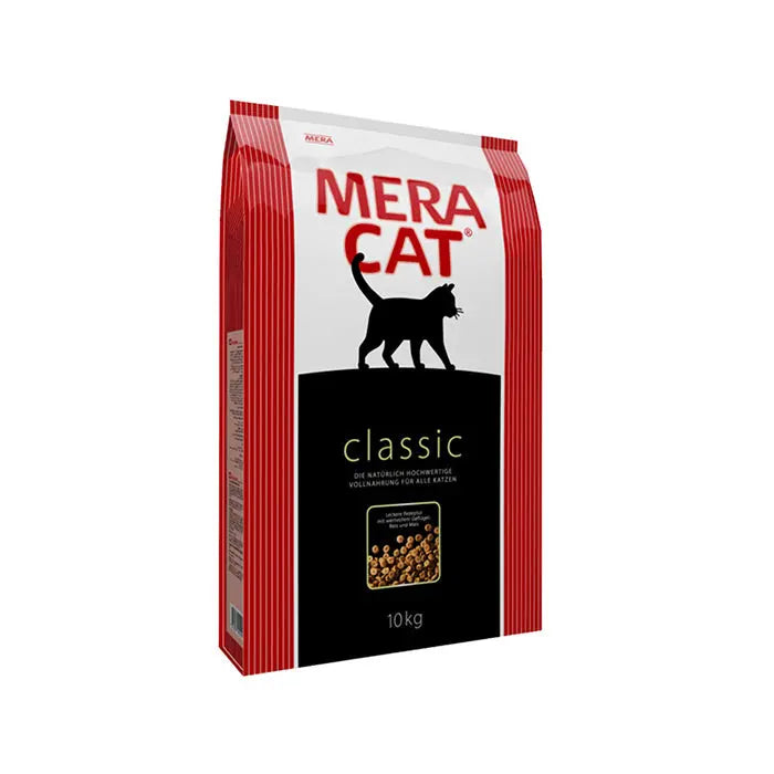 Mera Cat Classic 10kg cat food bag featuring a sleek design and nutritious ingredients for healthy cats.