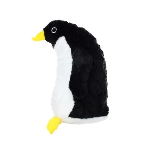 Plush penguin toy with black and white fur, perfect for cuddling and playtime.