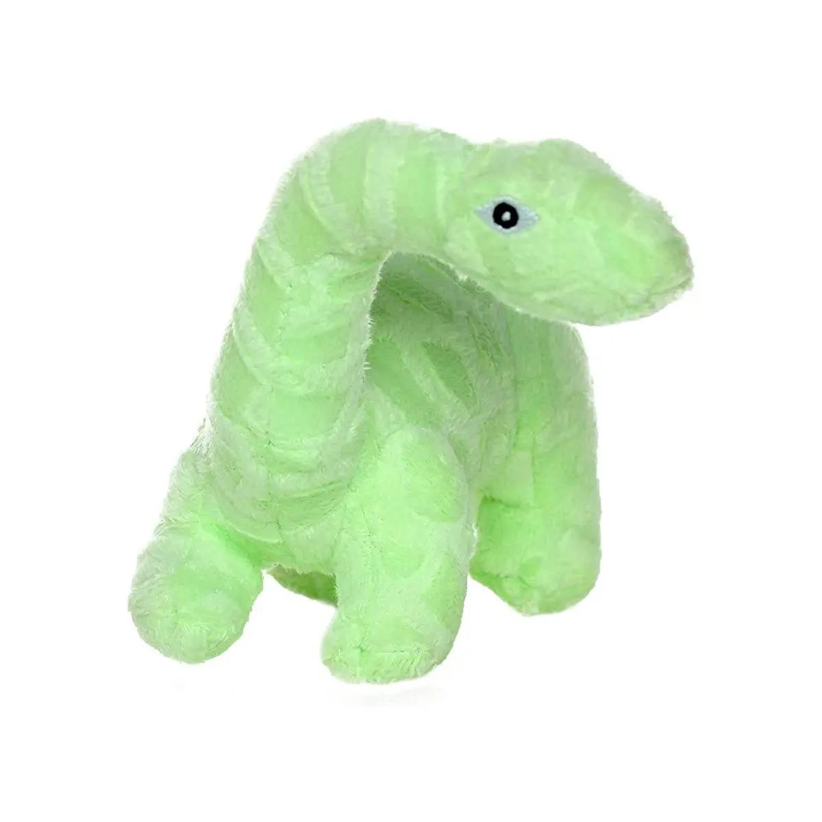 Soft green dinosaur plush toy, perfect for cuddling and imaginative play.