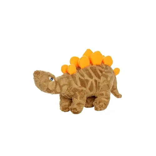 Soft plush dinosaur toy with orange spikes, perfect for cuddling and imaginative play.