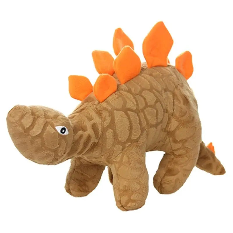 Plush dinosaur toy with orange spikes, perfect for cuddling and imaginative play.