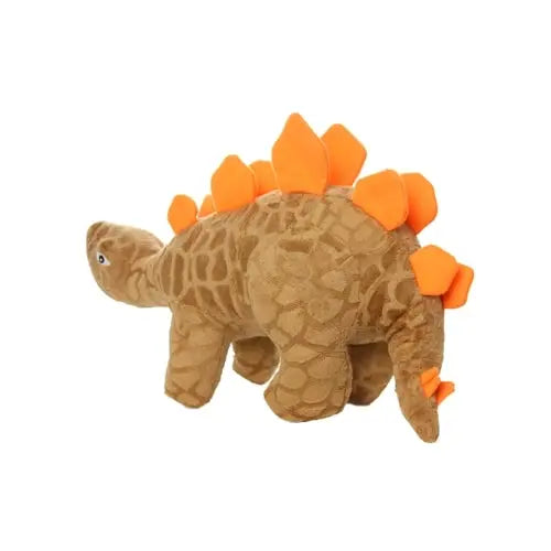 Soft plush stegosaurus toy with orange spikes, perfect for cuddling and imaginative play.