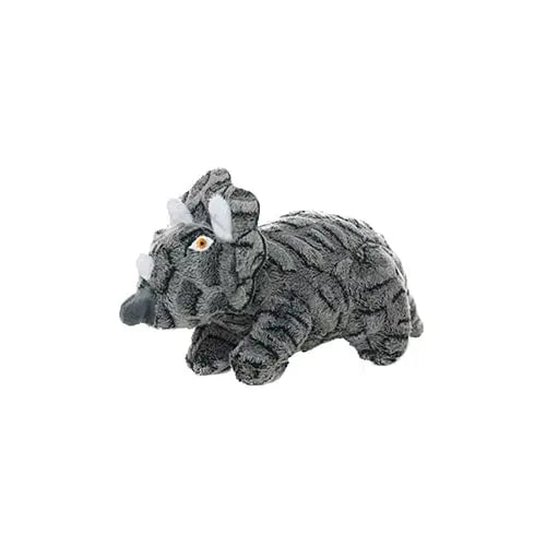 Gray plush triceratops toy, soft and cuddly, perfect for kids and dinosaur lovers.