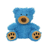 Blue plush teddy bear with soft, textured fur and cute paw prints.