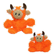 Orange plush cow toy with textured fur and cute features, perfect for playful pets.