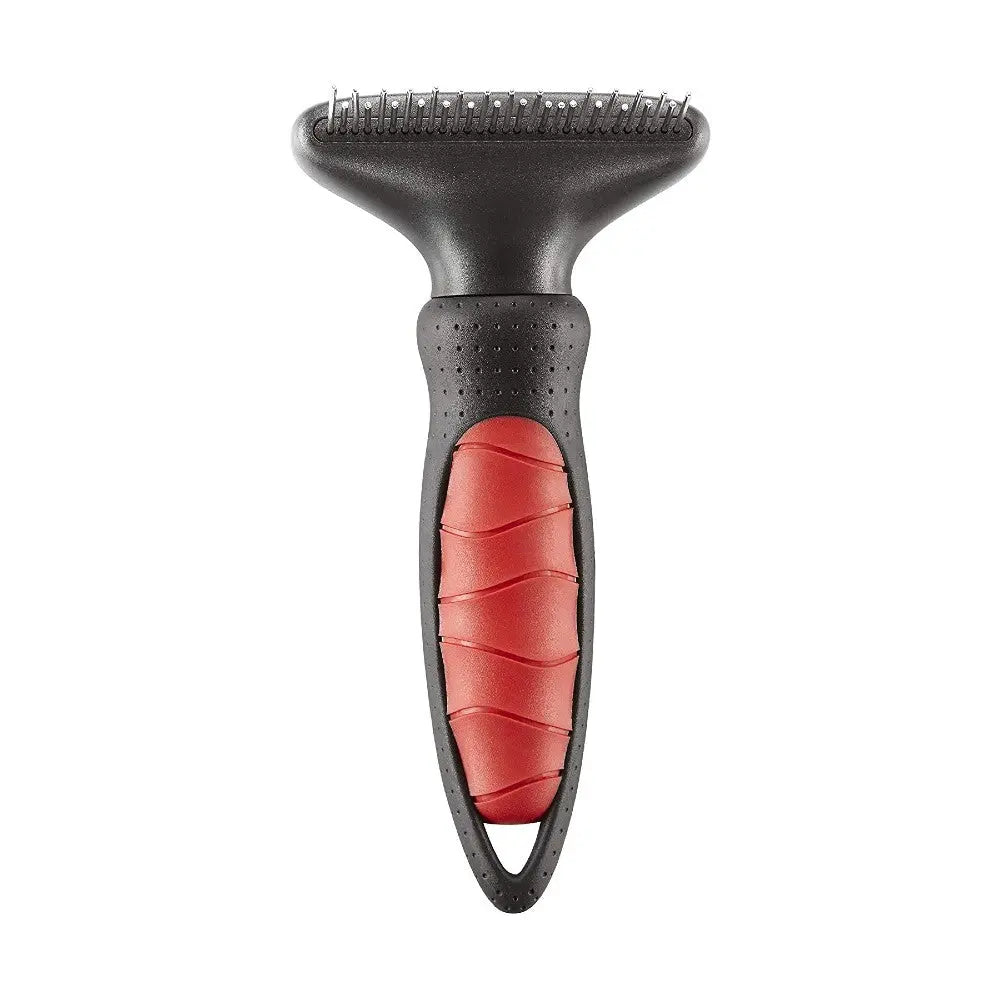 Pet grooming tool with a comfortable grip for effective shedding removal.